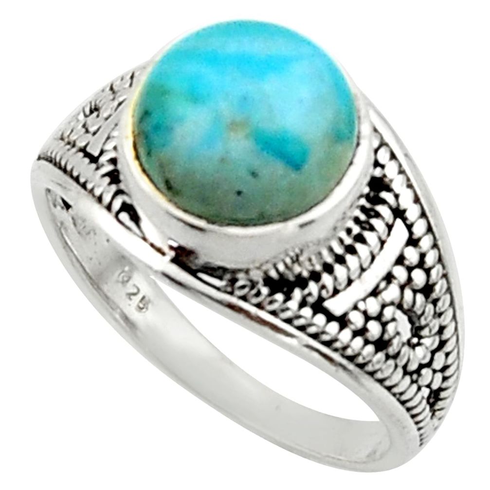 4.69cts solitaire natural blue larimar 925 sterling silver ring size 7.5 r40705