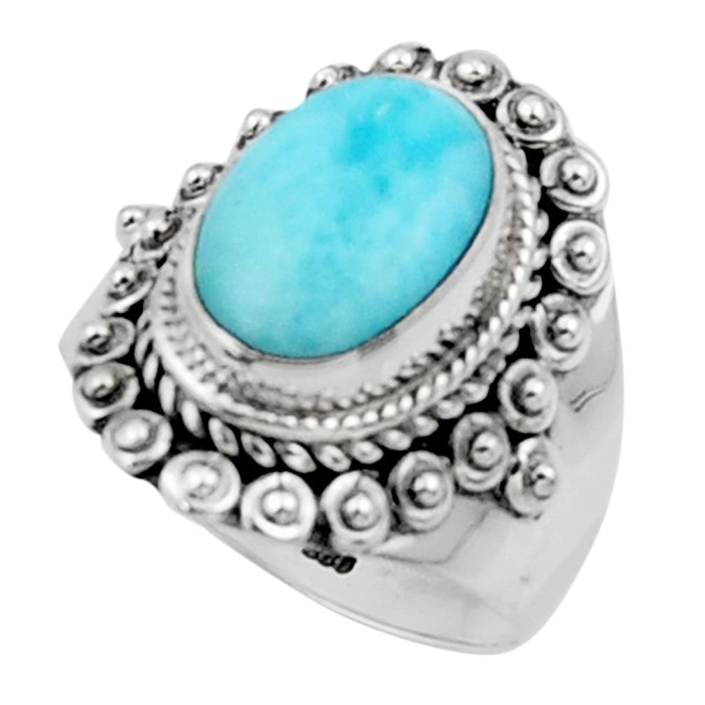 4.81cts solitaire natural blue larimar 925 sterling silver ring size 7.5 r50148