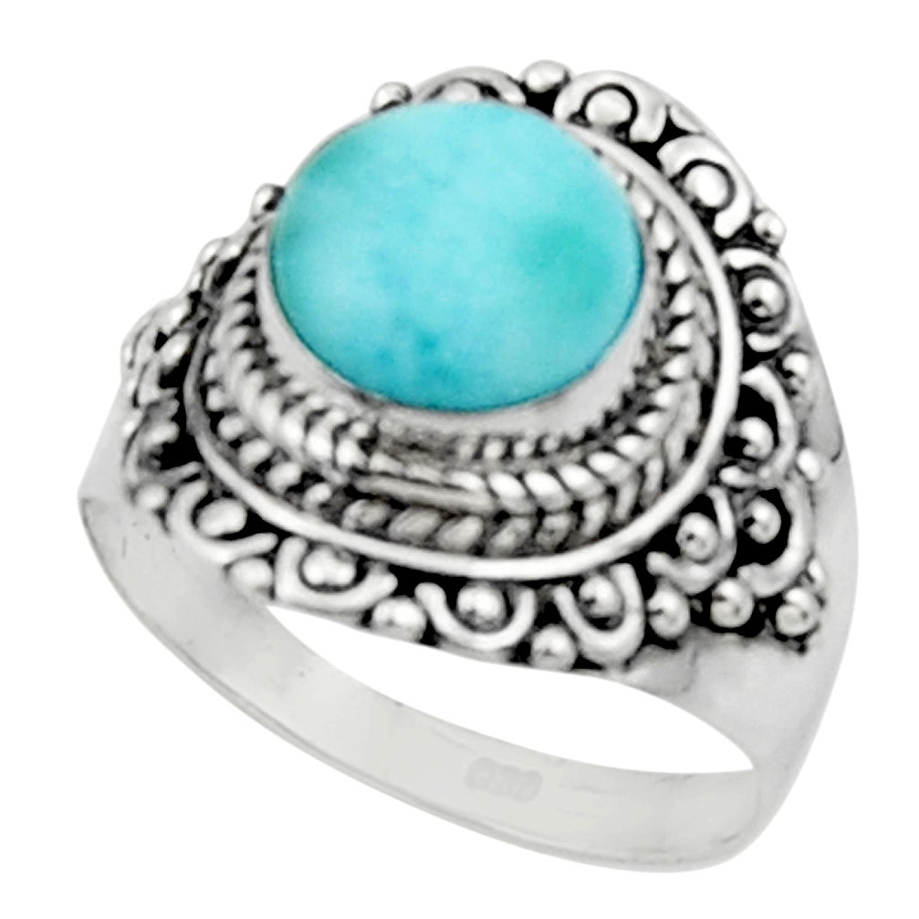 3.14cts solitaire natural blue larimar 925 sterling silver ring size 7.5 r50180