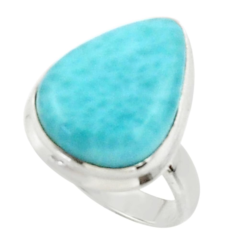 14.14cts solitaire natural blue larimar 925 sterling silver ring size 6.5 r50229