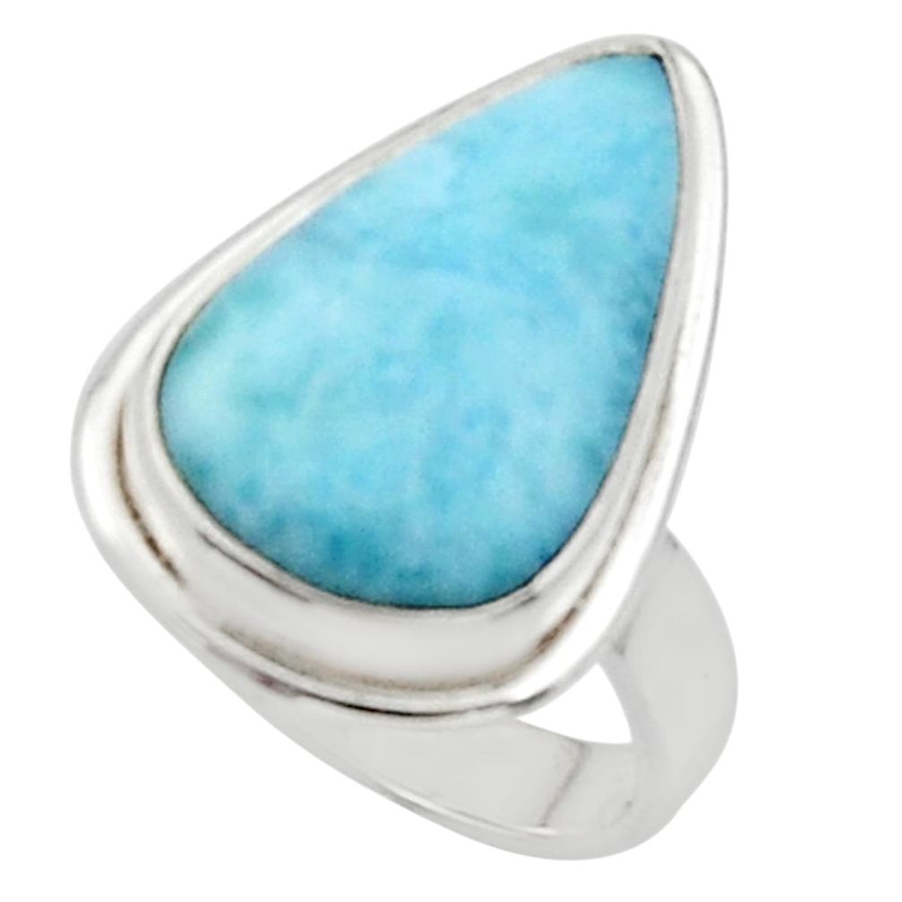 12.03cts solitaire natural blue larimar 925 sterling silver ring size 6.5 r50233