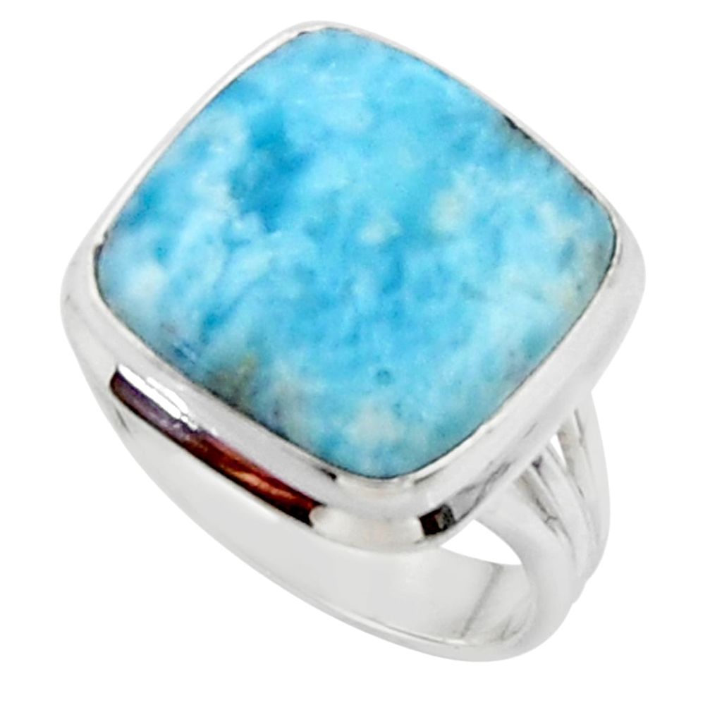 15.85cts solitaire natural blue larimar 925 sterling silver ring size 8.5 r50248