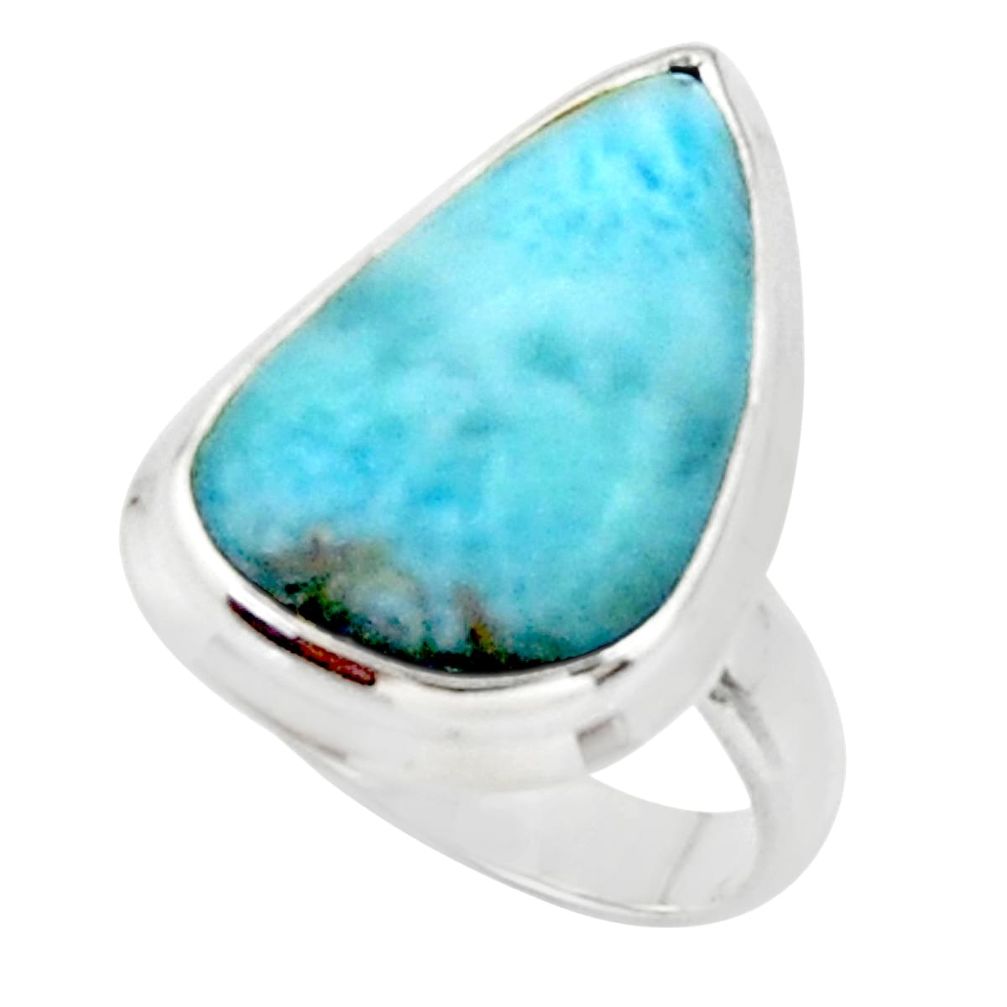 11.21cts solitaire natural blue larimar 925 sterling silver ring size 5.5 r50295