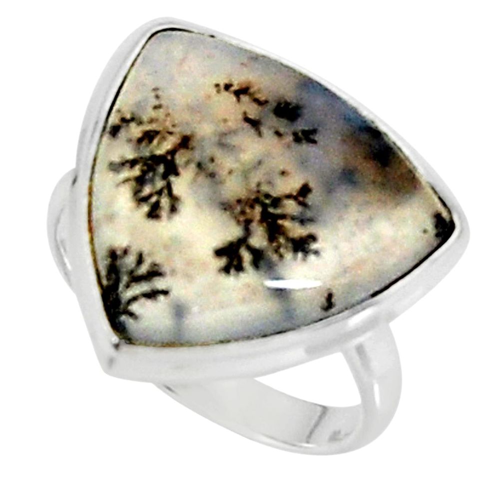 16.20cts solitaire natural white dendrite opal 925 sterling silver ring size 8.5 r50845