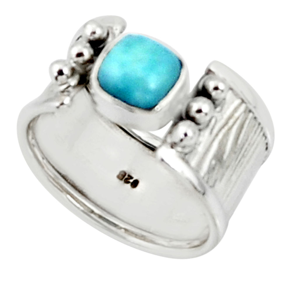 2.63cts solitaire natural blue larimar 925 sterling silver ring size 6.5 r50852