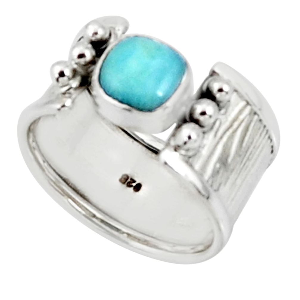 2.63cts solitaire natural blue larimar 925 sterling silver ring size 7.5 r50859