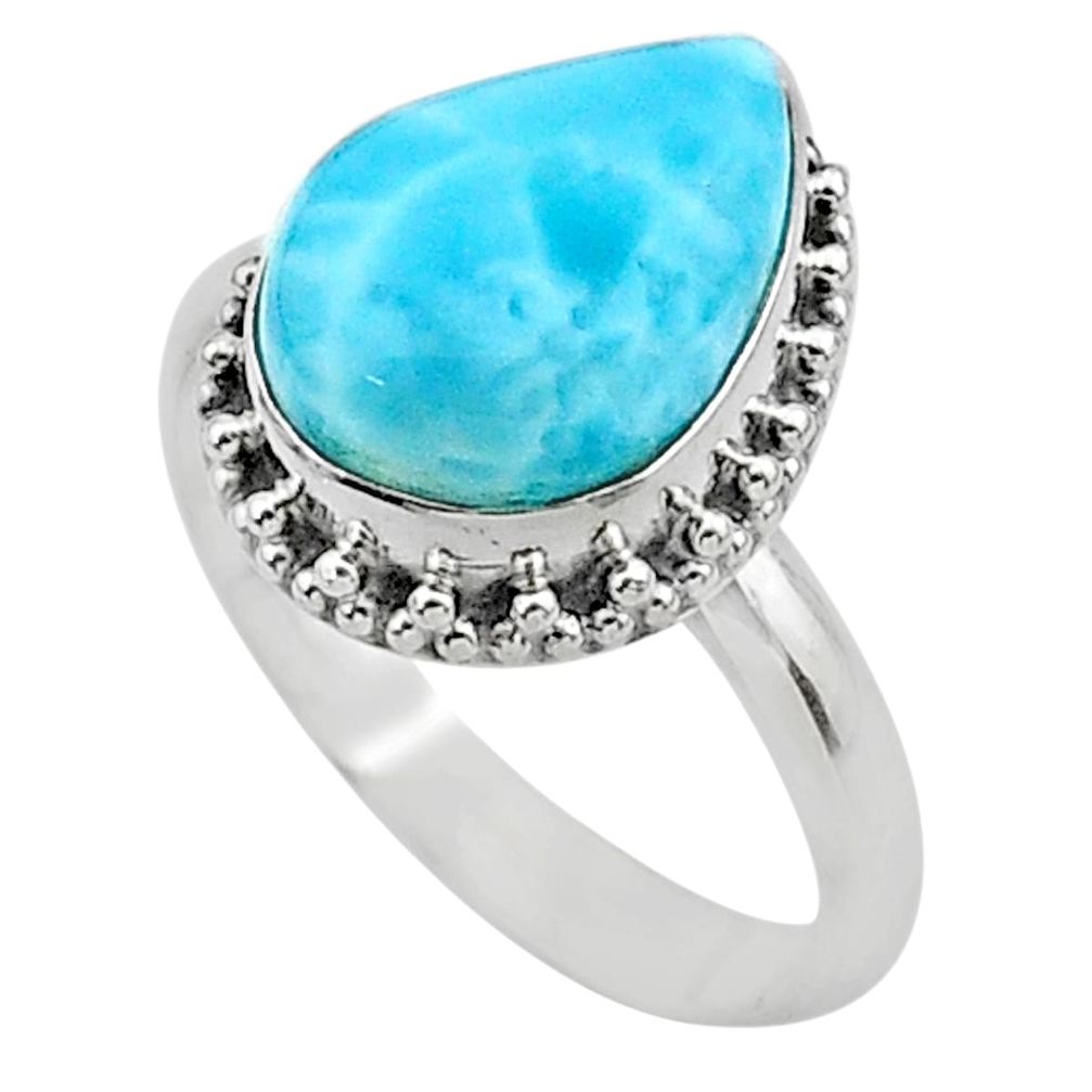 6.74cts solitaire natural blue larimar 925 sterling silver ring size 10 t24353