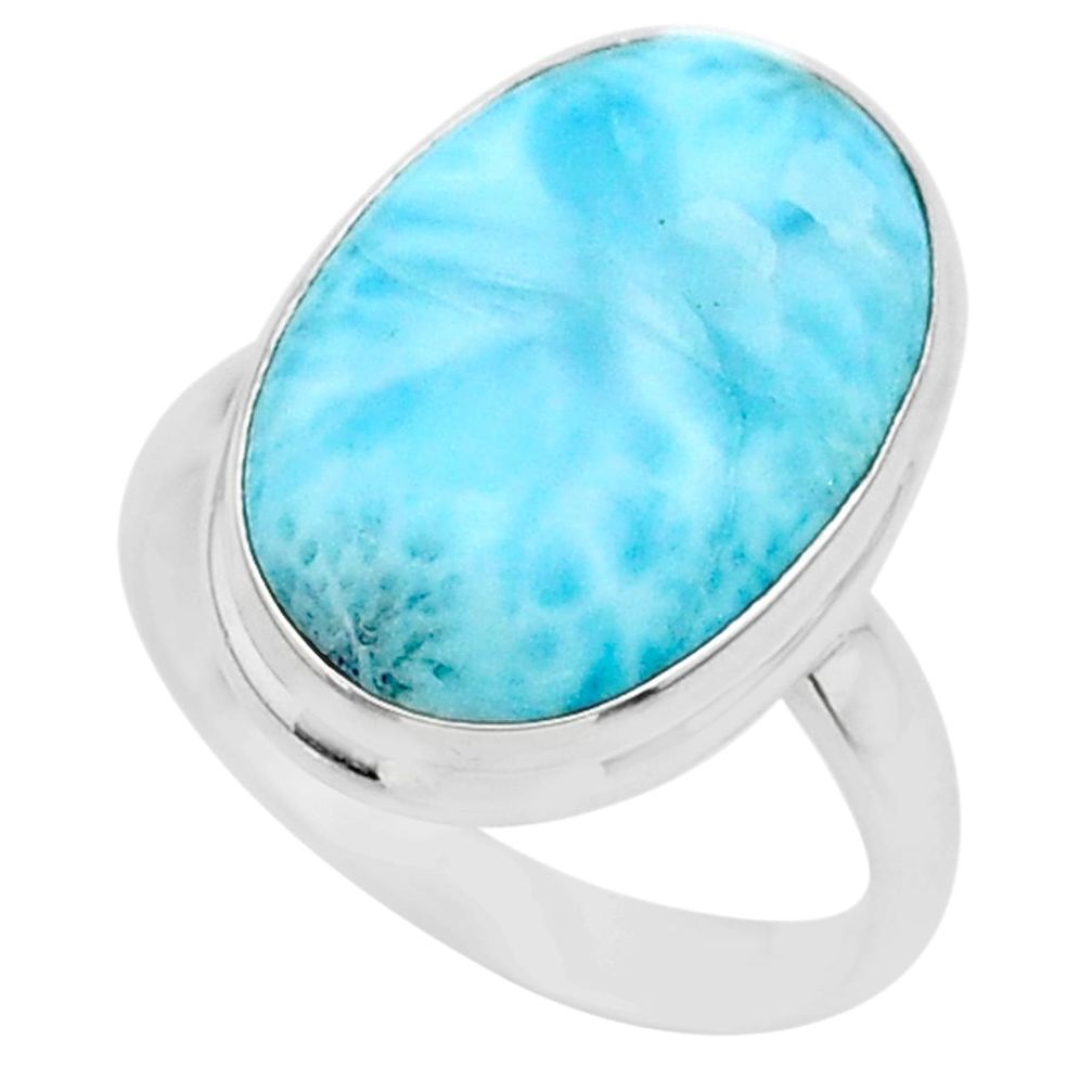 14.88cts solitaire natural blue larimar 925 sterling silver ring size 10 t24596