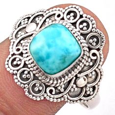3.35cts solitaire natural blue larimar 925 sterling silver ring size 10 t84508