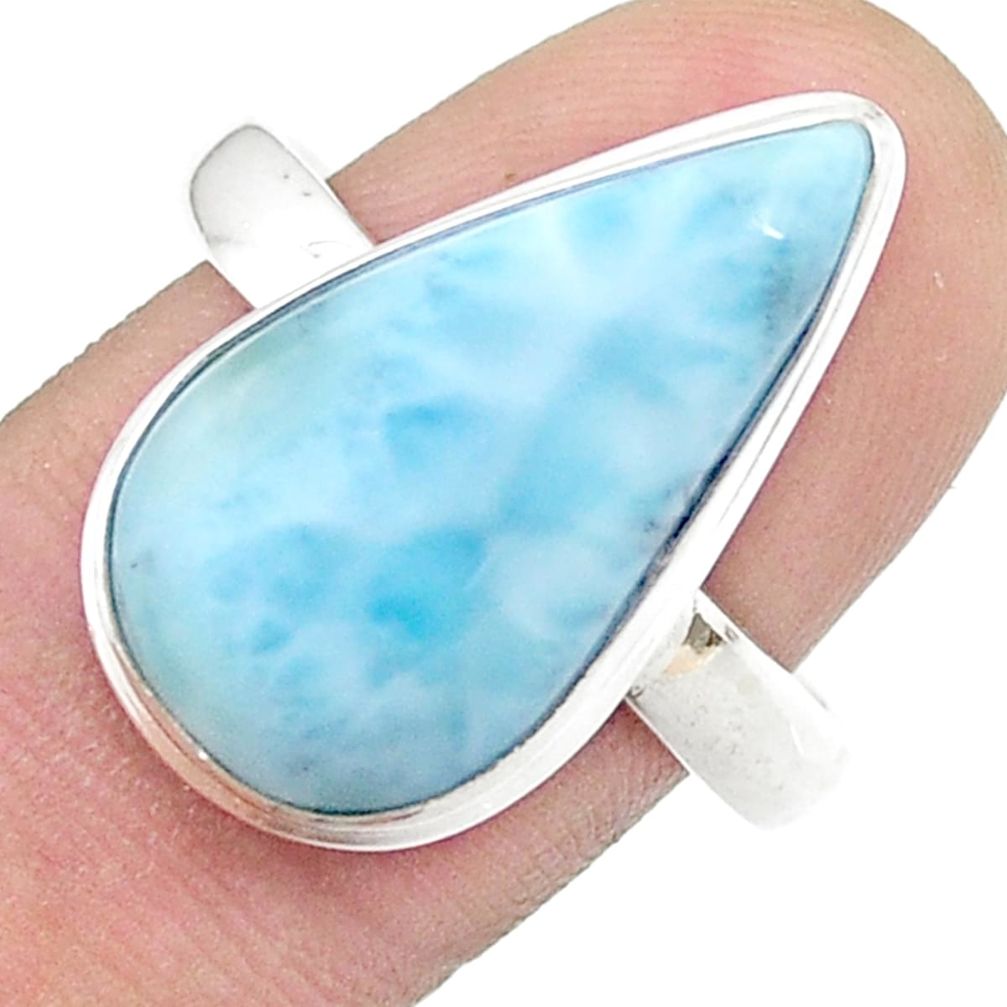 11.46cts solitaire natural blue larimar 925 sterling silver ring size 10 u48021