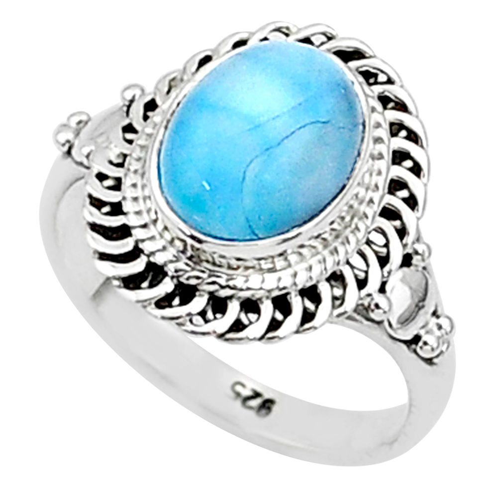 3.05cts solitaire natural blue larimar 925 sterling silver ring size 5 t4907