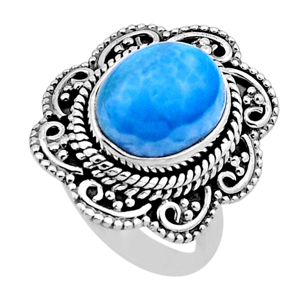5.21cts solitaire natural blue larimar 925 sterling silver ring size 6 n54910