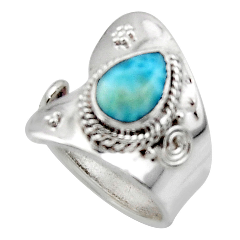 2.24cts solitaire natural blue larimar 925 sterling silver ring size 6 r50127