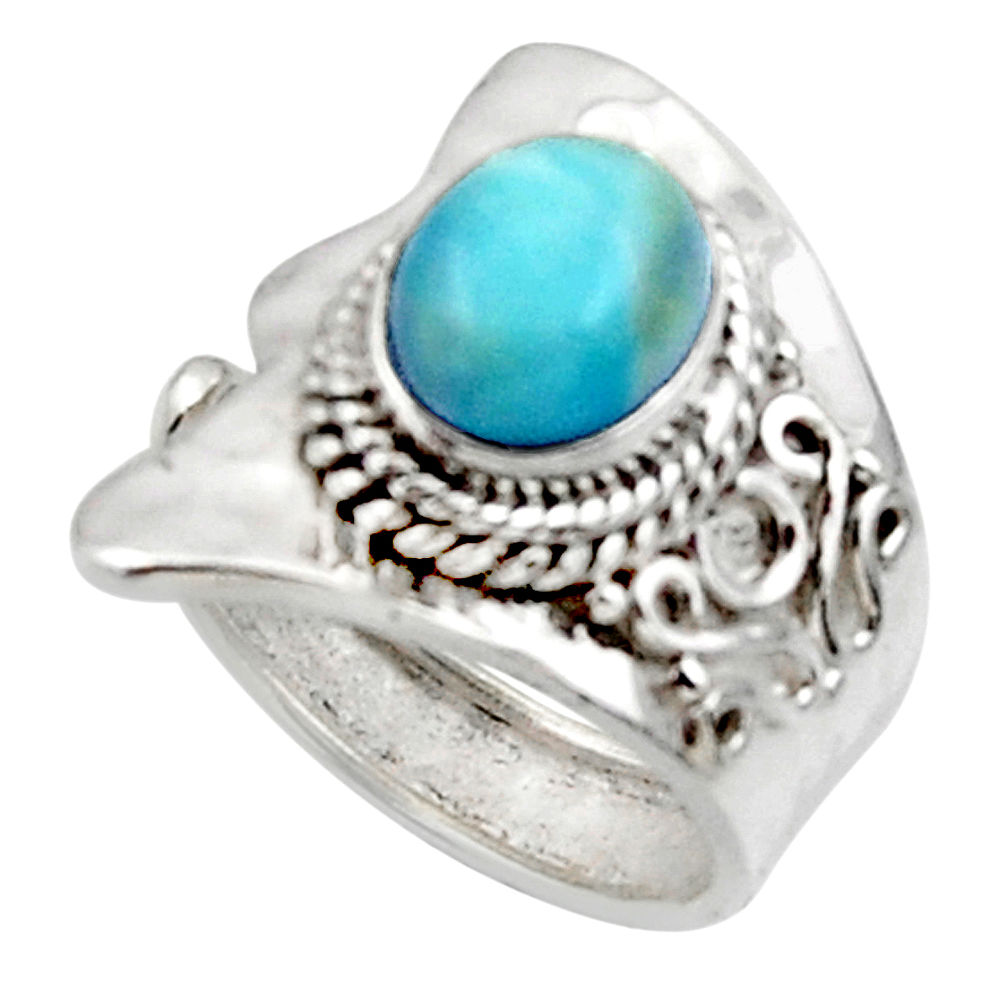 3.28cts solitaire natural blue larimar 925 sterling silver ring size 6 r50129