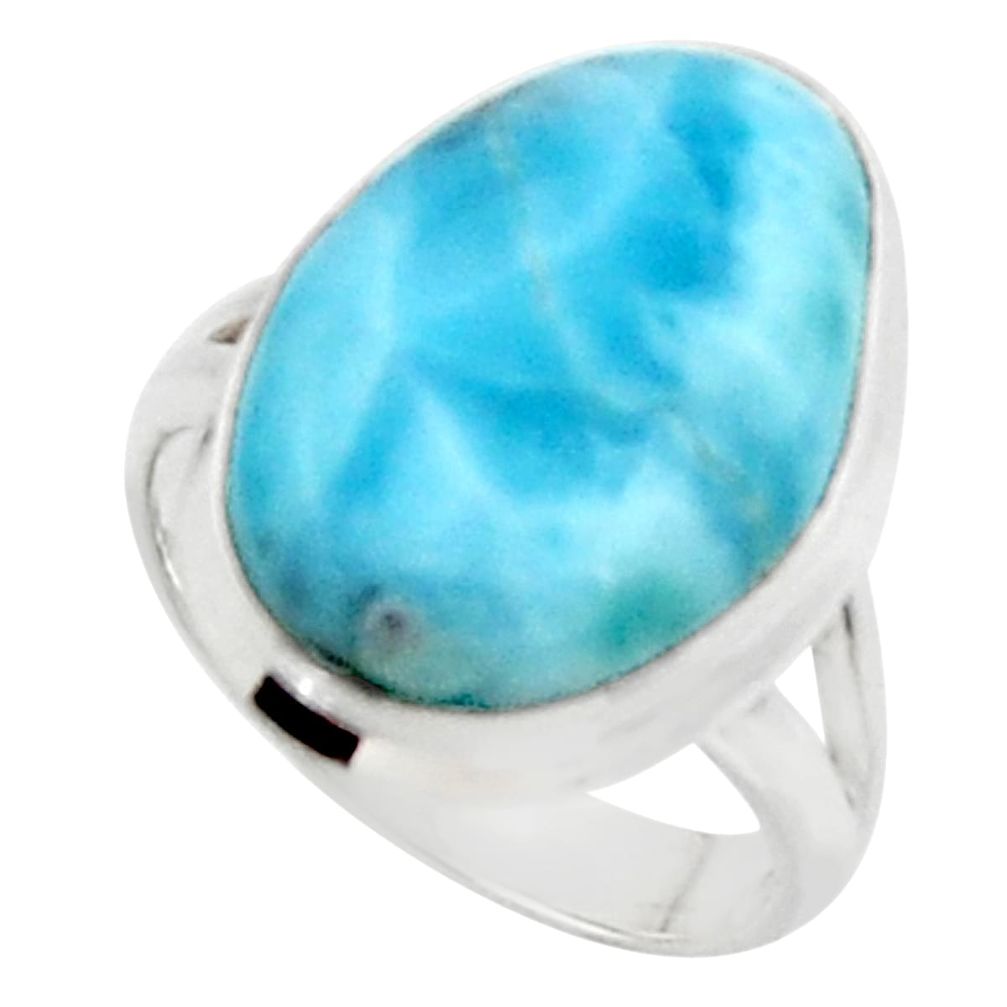 11.23cts solitaire natural blue larimar 925 sterling silver ring size 6 r50265