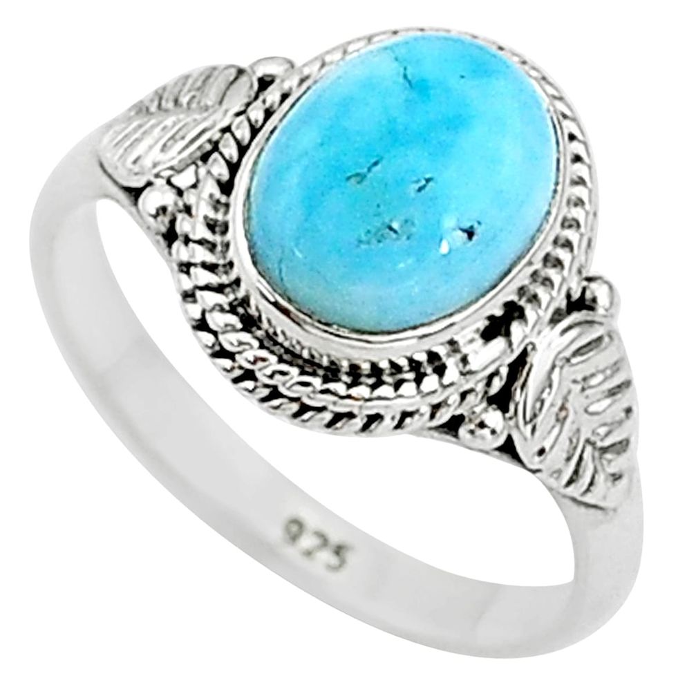 3.10cts solitaire natural blue larimar 925 sterling silver ring size 6 t11262