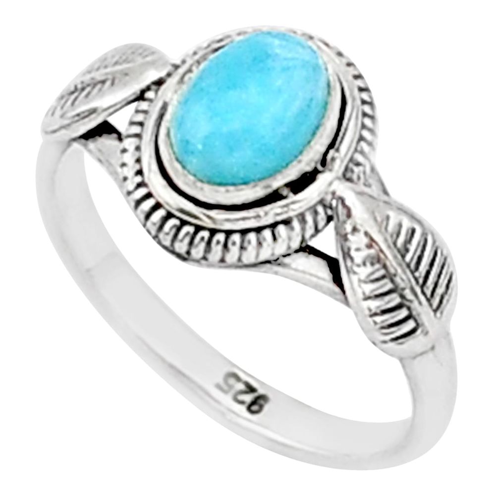 1.51cts solitaire natural blue larimar 925 sterling silver ring size 6 t1437