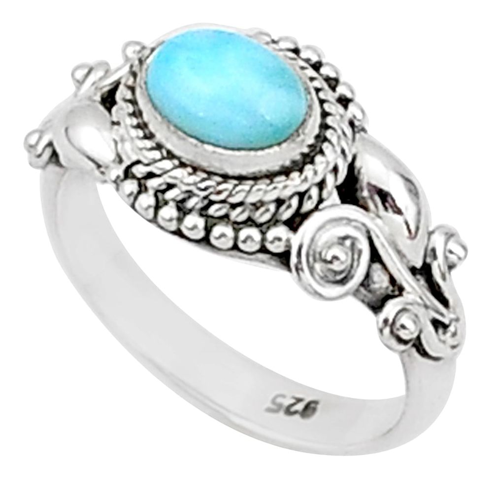 1.39cts solitaire natural blue larimar 925 sterling silver ring size 6 t1438