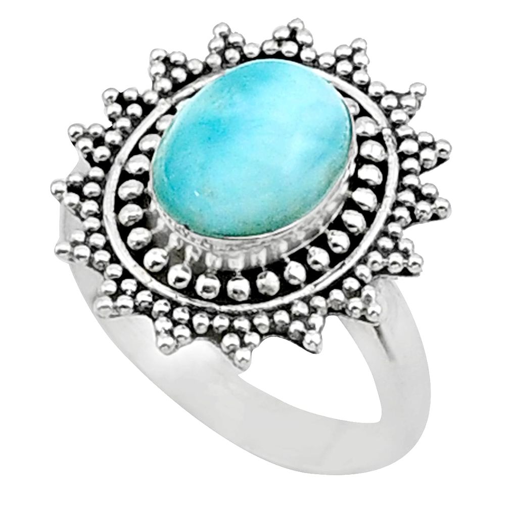 3.13cts solitaire natural blue larimar 925 sterling silver ring size 6 t24359