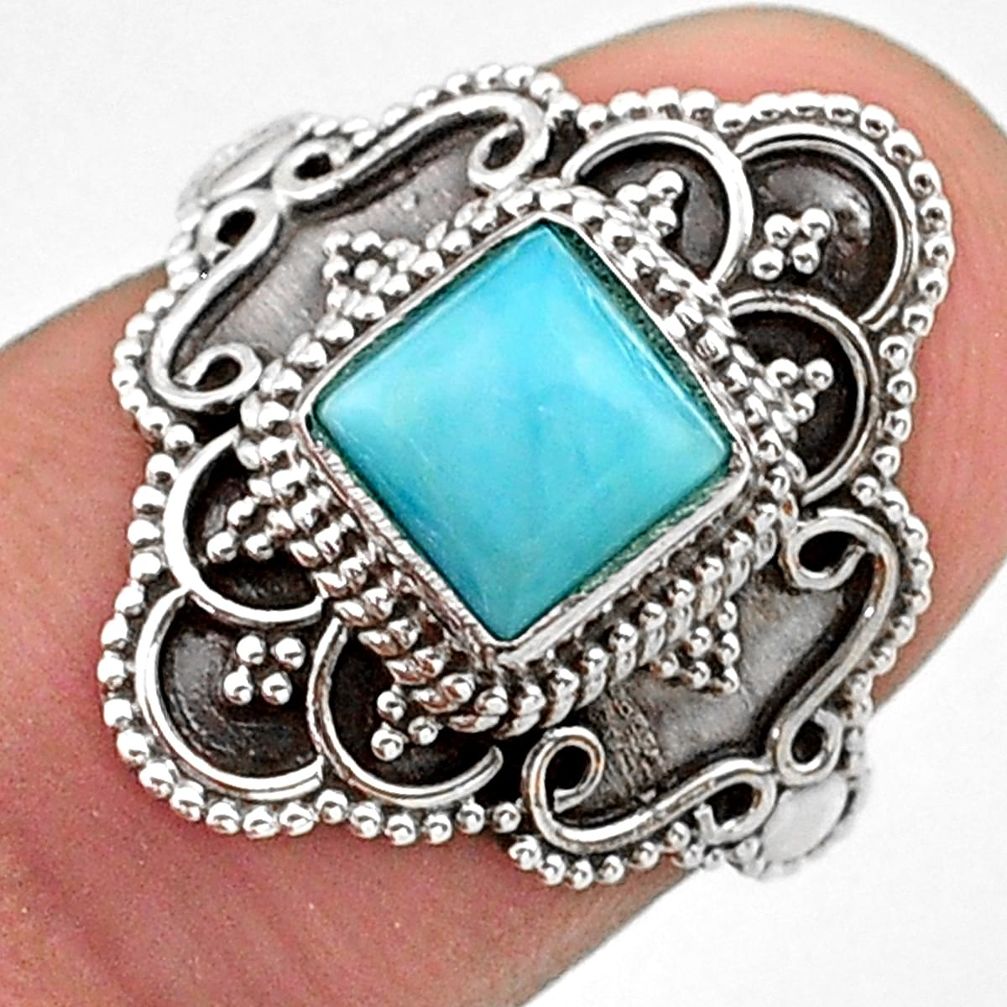 1.27cts solitaire natural blue larimar 925 sterling silver ring size 6 t30625