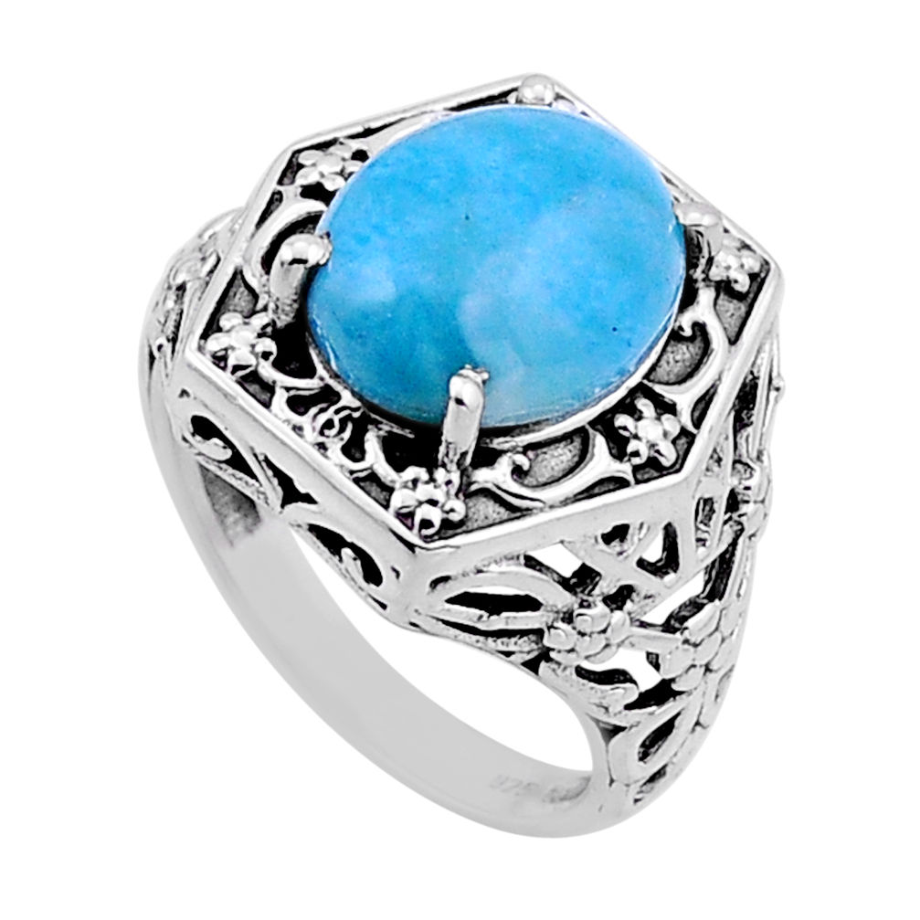 4.92cts solitaire natural blue larimar 925 sterling silver ring size 7 n52707