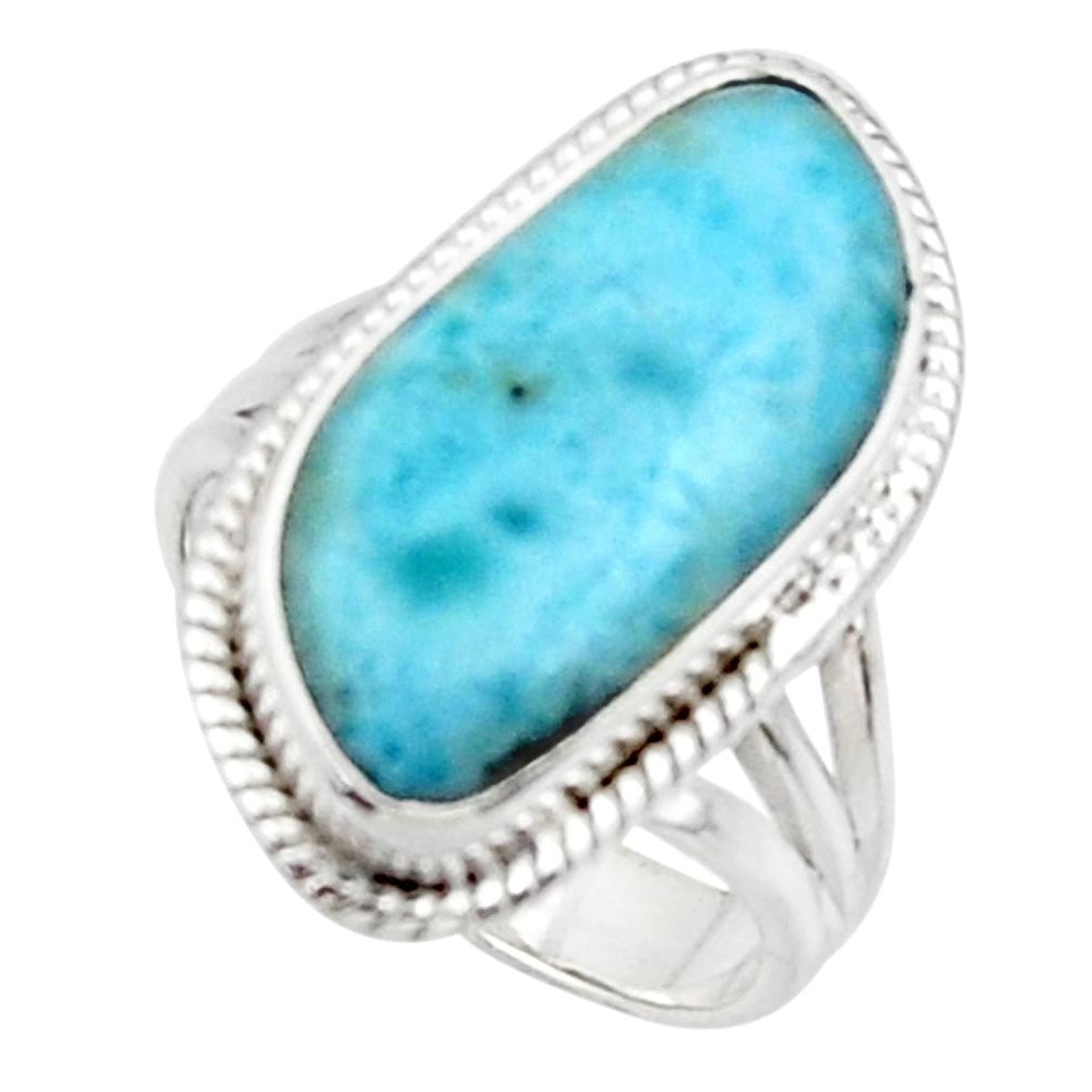 10.64cts solitaire natural blue larimar 925 sterling silver ring size 7 r50290