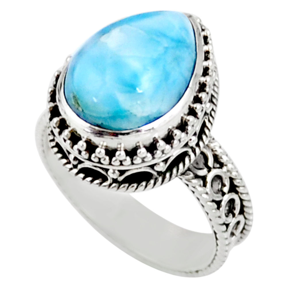 6.76cts solitaire natural blue larimar 925 sterling silver ring size 7 r51881