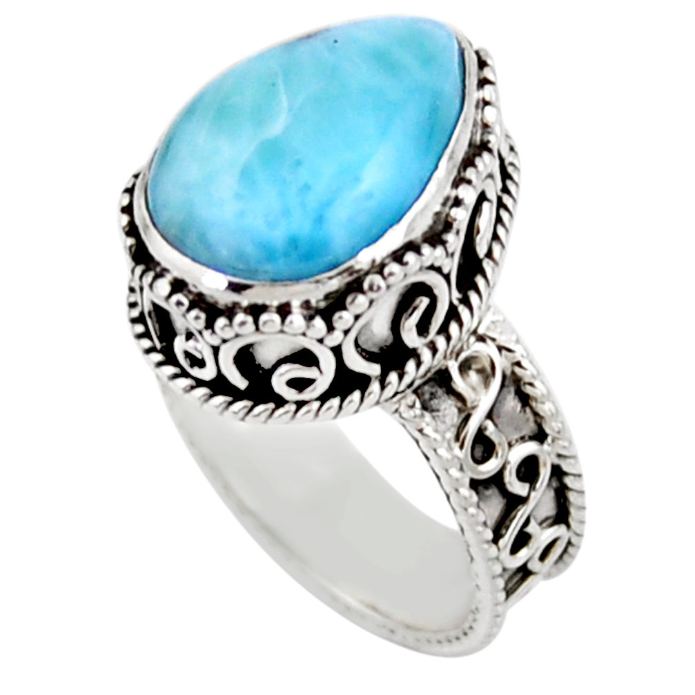 6.32cts solitaire natural blue larimar 925 sterling silver ring size 7 r51886