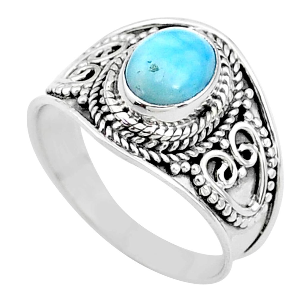 2.17cts solitaire natural blue larimar 925 sterling silver ring size 7 t10212