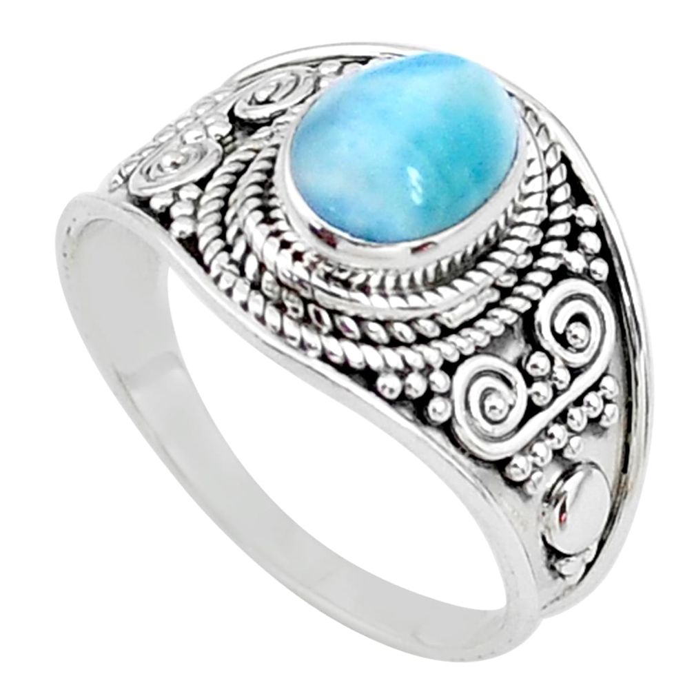 2.17cts solitaire natural blue larimar 925 sterling silver ring size 7 t10234