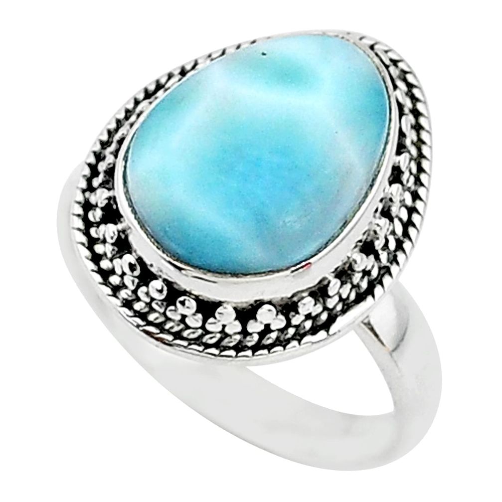 5.53cts solitaire natural blue larimar 925 sterling silver ring size 7 t10545