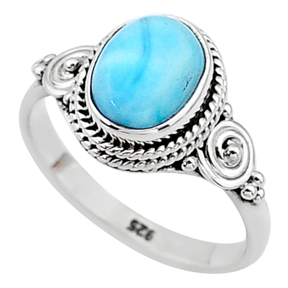 3.06cts solitaire natural blue larimar 925 sterling silver ring size 7 t11210