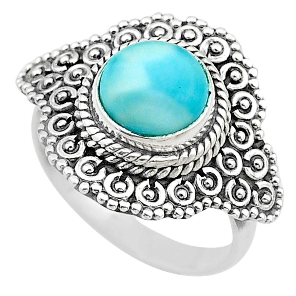 3.28cts solitaire natural blue larimar 925 sterling silver ring size 7 t20128