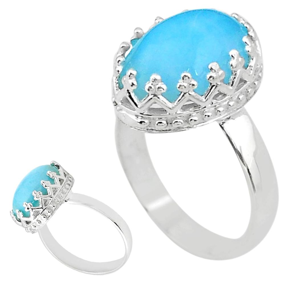 5.96cts solitaire natural blue larimar 925 sterling silver ring size 7 t20373