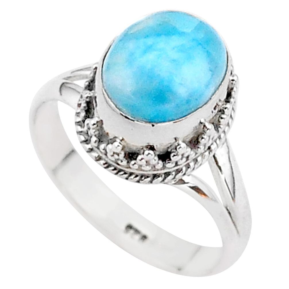 4.10cts solitaire natural blue larimar 925 sterling silver ring size 7 t37939