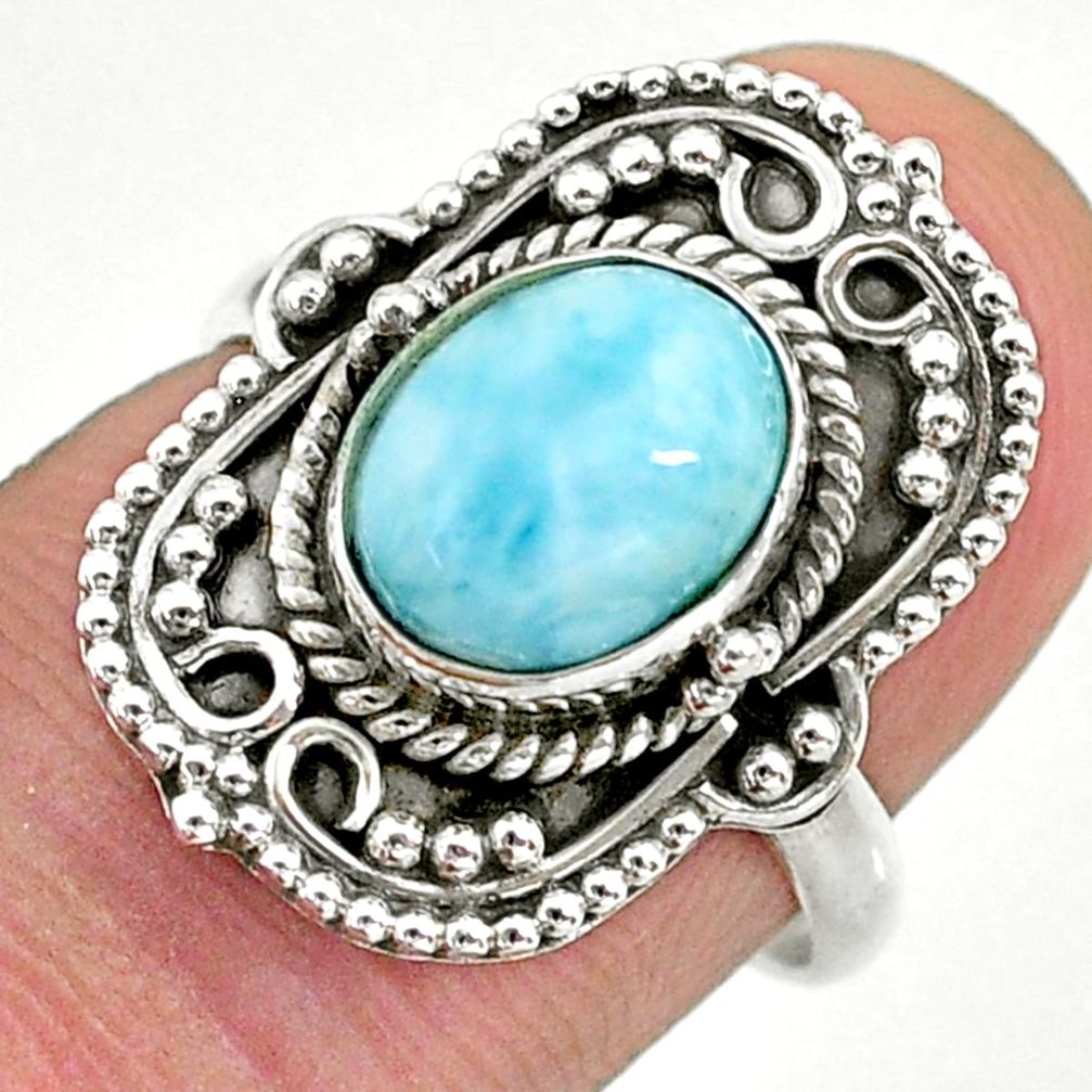 3.01cts solitaire natural blue larimar 925 sterling silver ring size 7 t39882