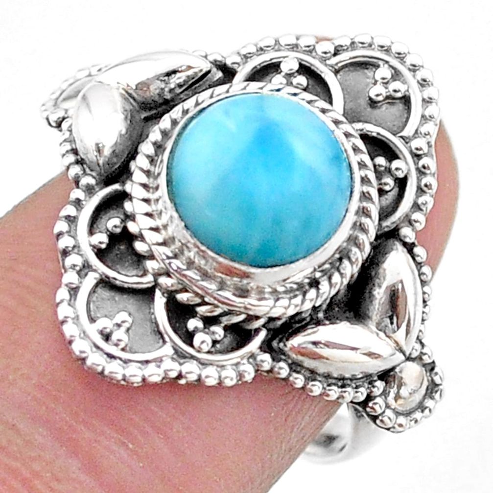 3.19cts solitaire natural blue larimar 925 sterling silver ring size 7 t46122