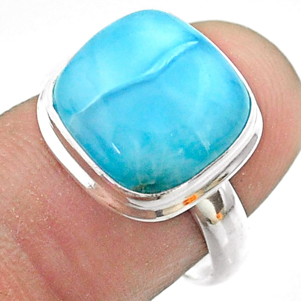 6.31cts solitaire natural blue larimar 925 sterling silver ring size 7 t56302