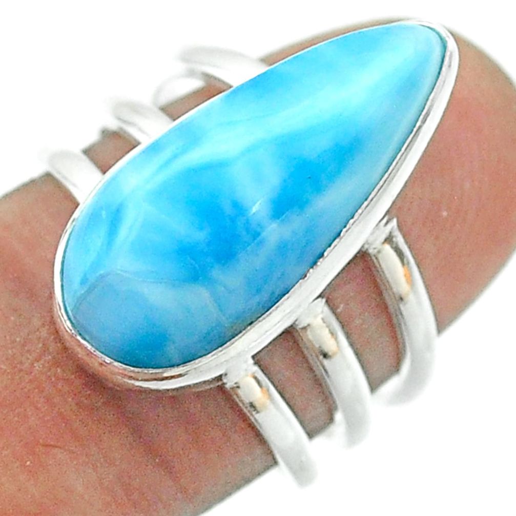 8.24cts solitaire natural blue larimar 925 sterling silver ring size 7 t56353