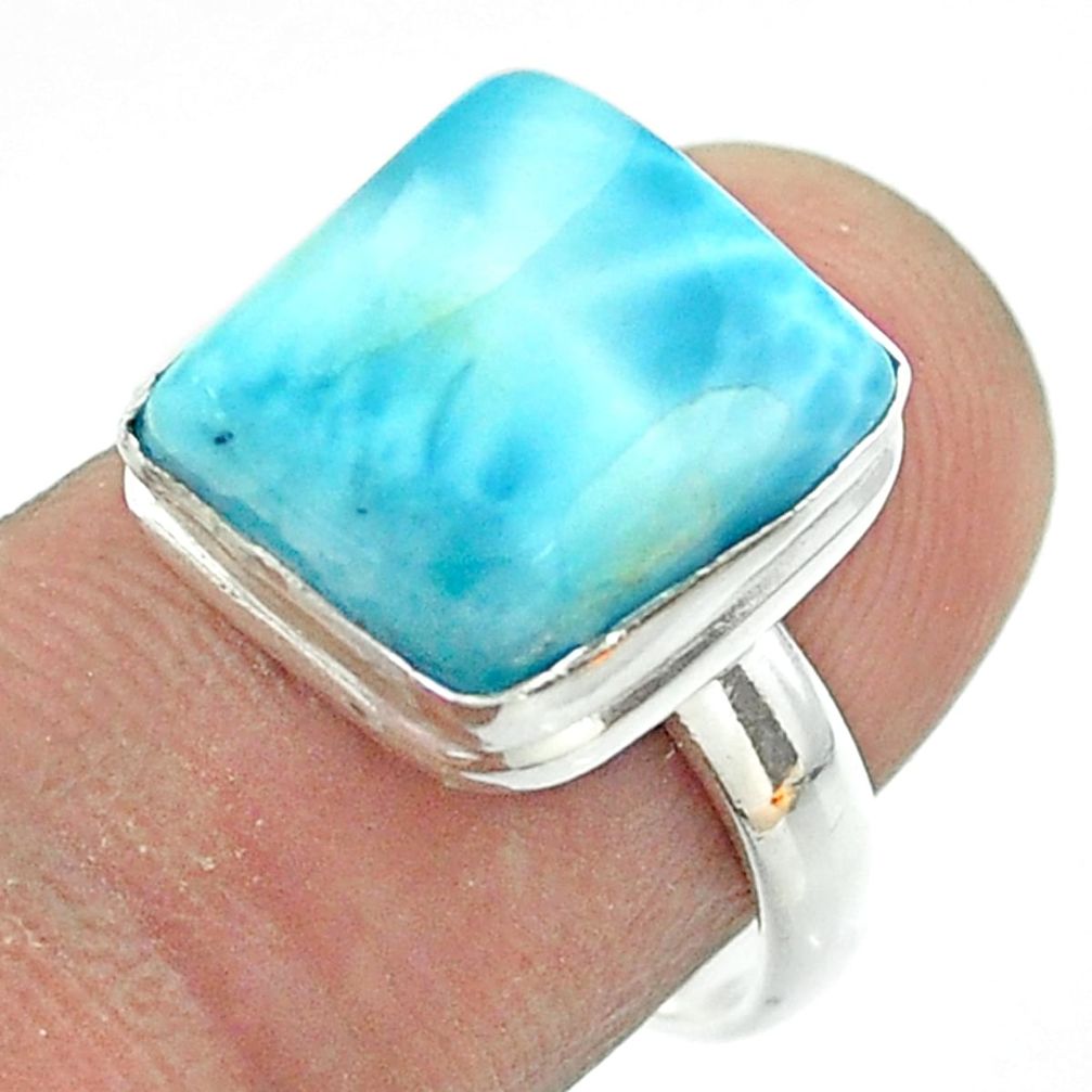 6.04cts solitaire natural blue larimar 925 sterling silver ring size 7 t56373