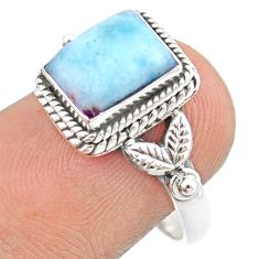 4.06cts solitaire natural blue larimar 925 sterling silver ring size 7 u31561