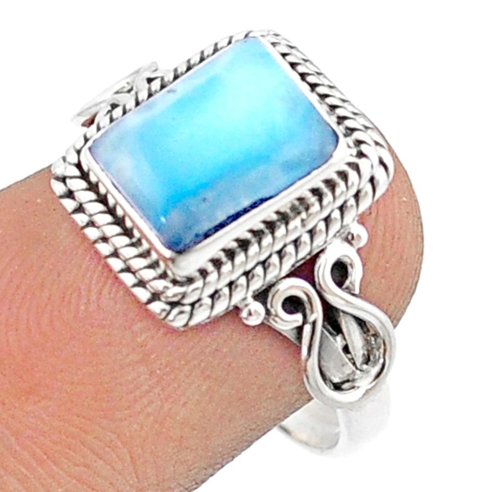 4.07cts solitaire natural blue larimar 925 sterling silver ring size 7 u31619