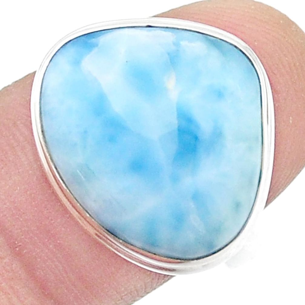 12.30cts solitaire natural blue larimar 925 sterling silver ring size 7 u48071