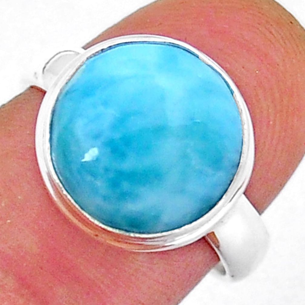 6.34cts solitaire natural blue larimar 925 sterling silver ring size 7 y15744