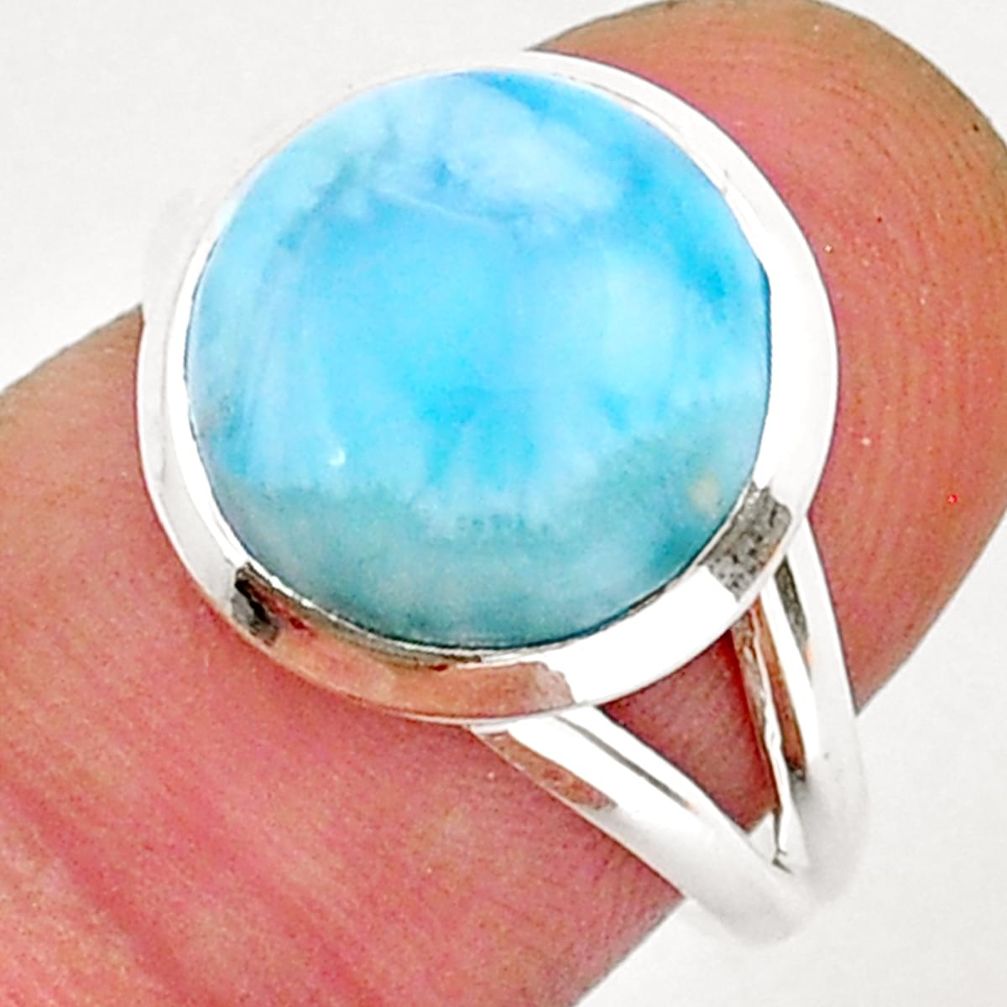 6.02cts solitaire natural blue larimar 925 sterling silver ring size 7 y15772