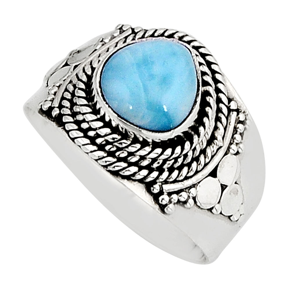 3.01cts solitaire natural blue larimar 925 sterling silver ring size 7 y75262