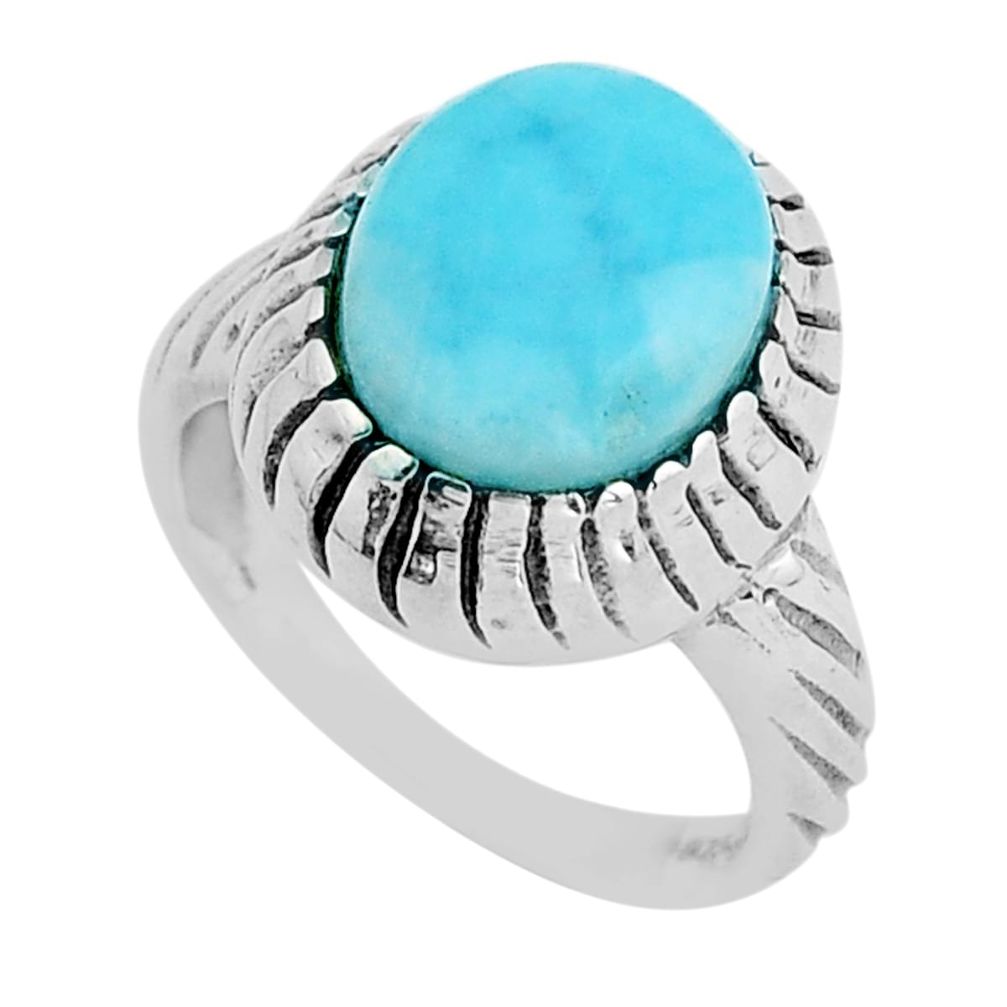 5.09cts solitaire natural blue larimar 925 sterling silver ring size 7 y94106