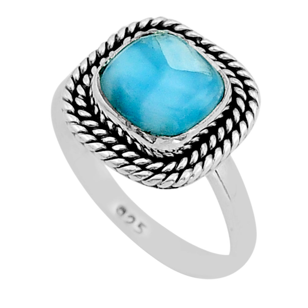 3.59cts solitaire natural blue larimar 925 sterling silver ring size 7 y94117