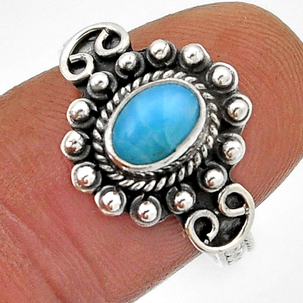 1.47cts solitaire natural blue larimar 925 sterling silver ring size 8 n43014