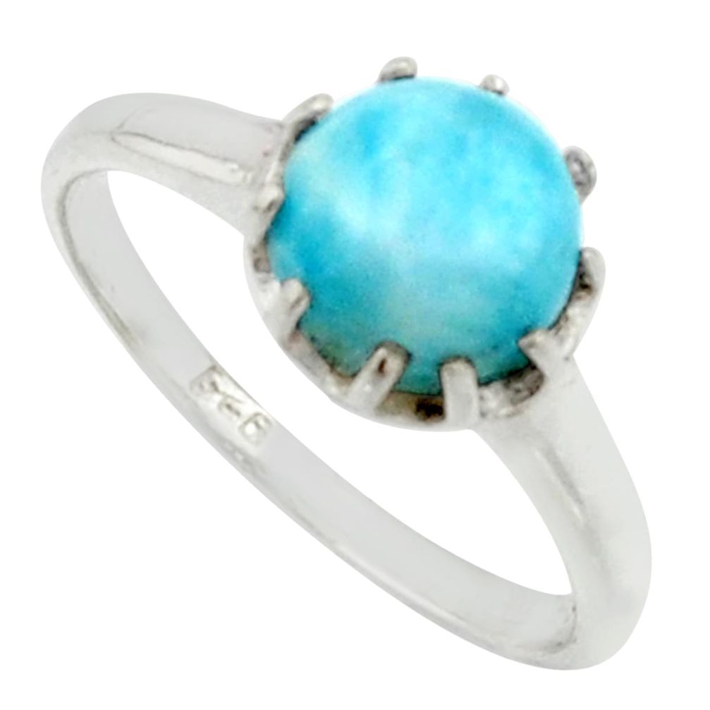 2.89cts solitaire natural blue larimar 925 sterling silver ring size 8 r40551